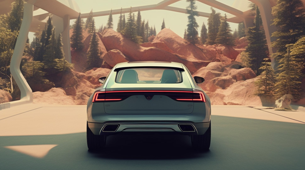 back view of the car in video animation ad